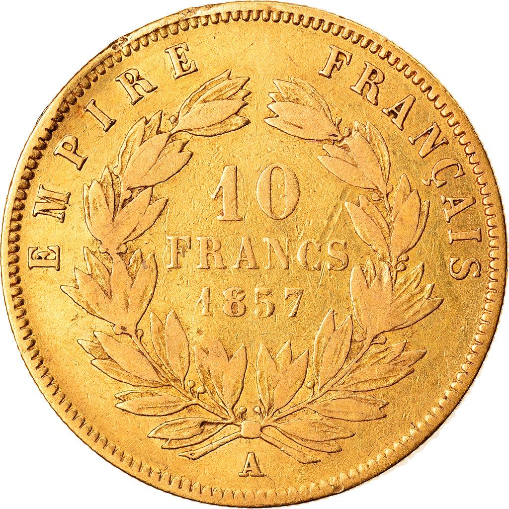 Münze, Frankreich, Napoleon III, 10 Francs, 1857, Paris, S, Gold, KM:784.3