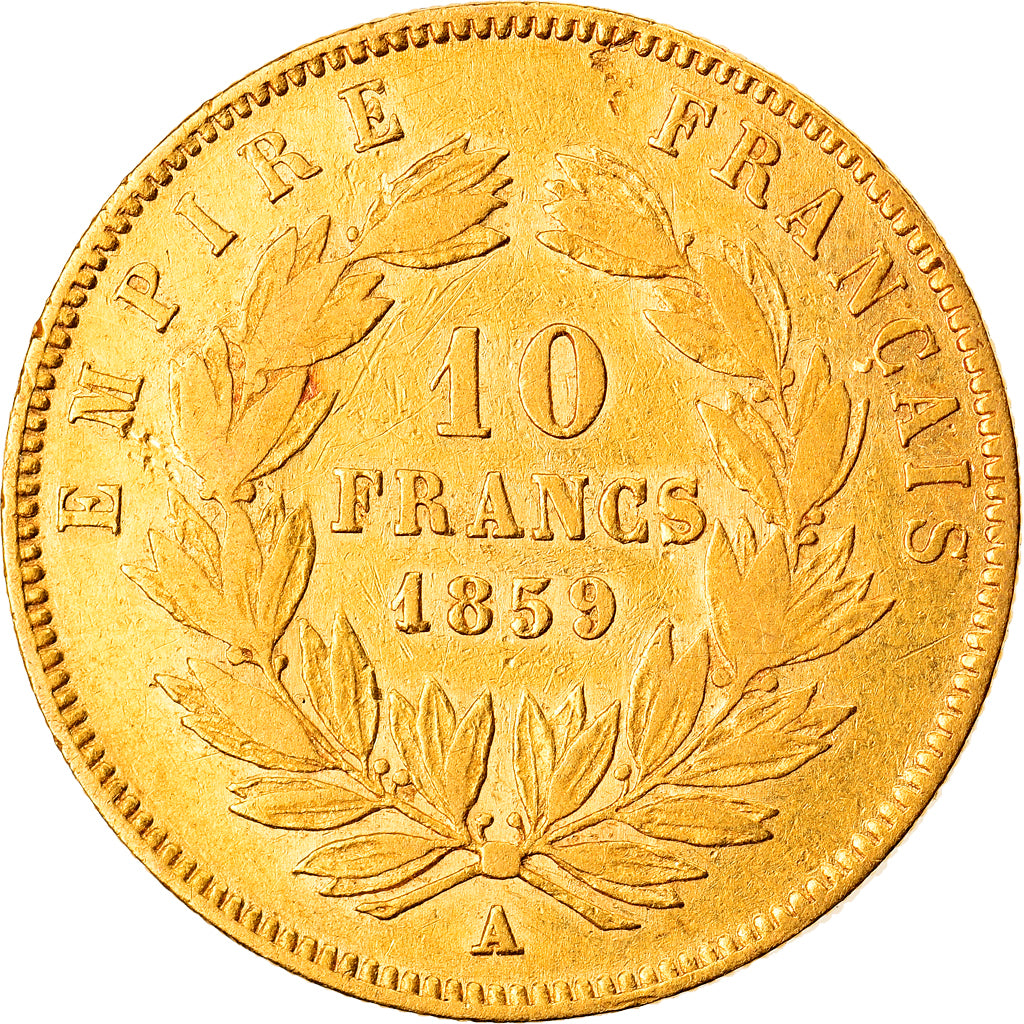 Münze, Frankreich, Napoleon III, 10 Francs, 1859, Paris, S, Gold, KM:784.3