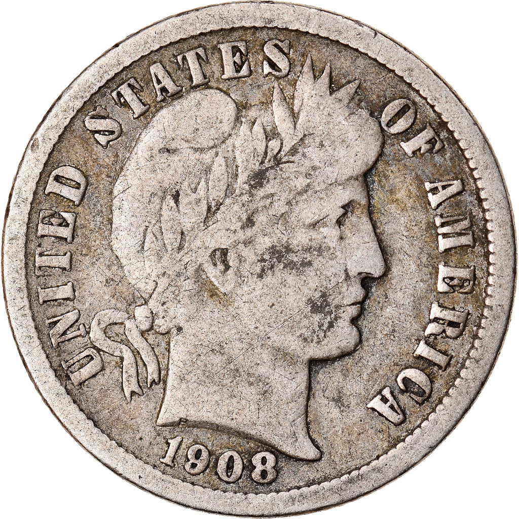 Moneda, Estados Unidos, Barber Dime, Dime, 1908, U.S. Mint, New Orleans, BC+