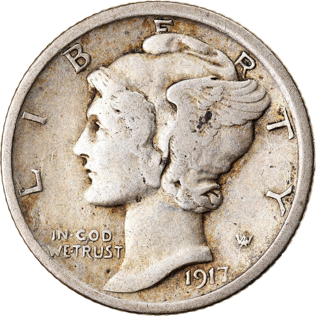 Monnaie, États-Unis, Mercury Dime, Dime, 1917, U.S. Mint, Philadelphie, TB+