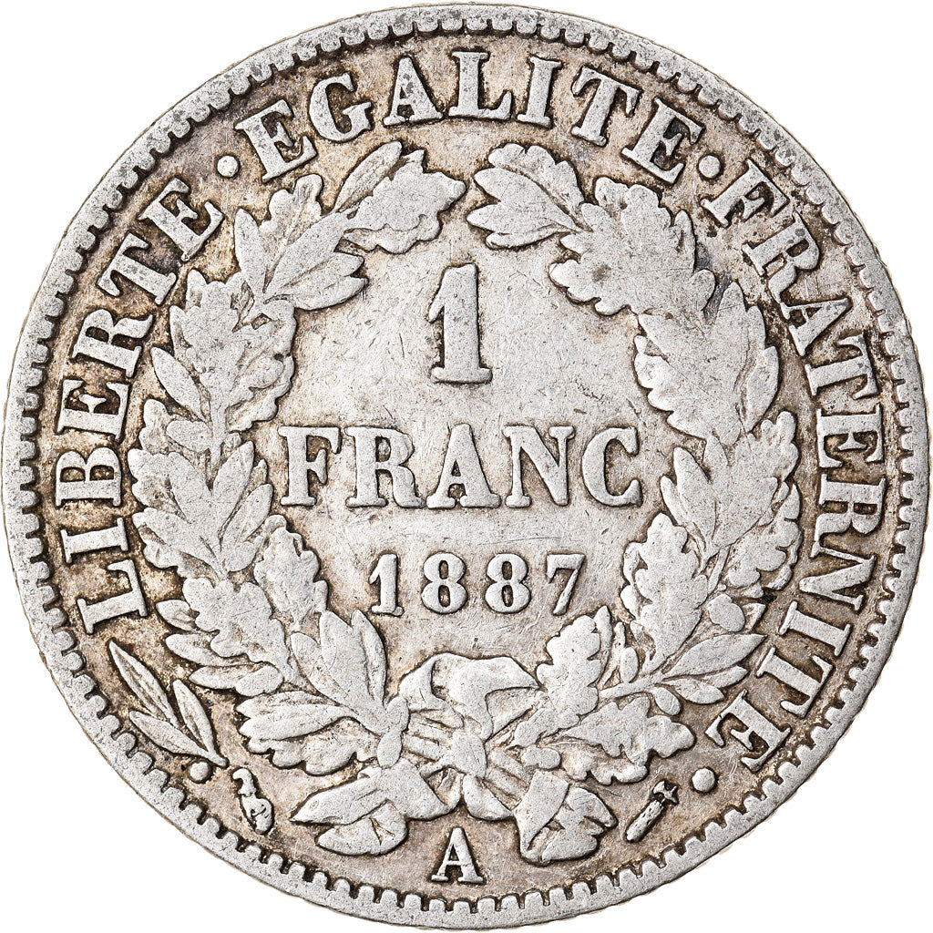 Coin, France, Cérès, Franc, 1887, Paris, VF(30-35), Silver, KM:822.1