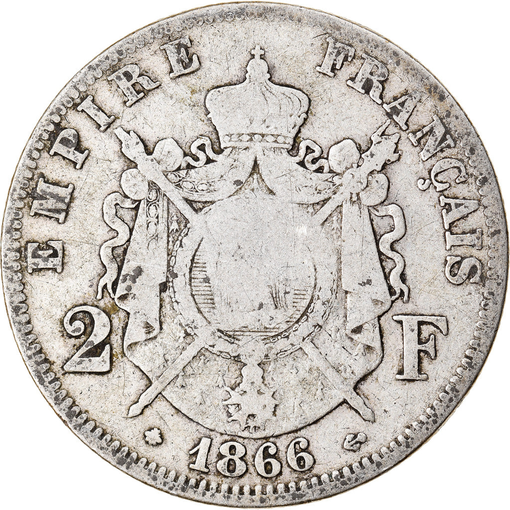Moeda, França, Napoleon III, Napoléon III, 2 Francs, 1866, Paris, VF(20-25)