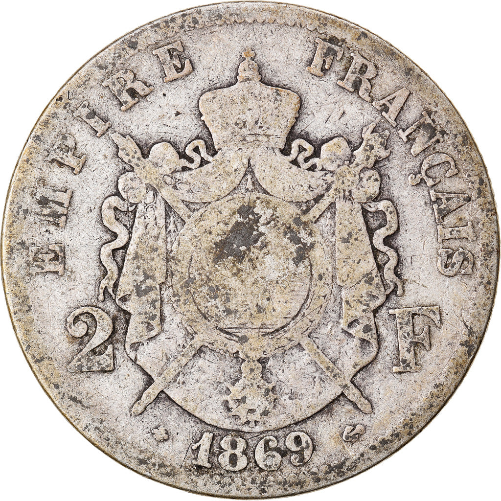 Coin, France, Napoleon III, Napoléon III, 2 Francs, 1869, Paris, VF(20-25)