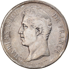 Moneda, Francia, Charles X, 5 Francs, 1829, Bordeaux, BC+, Plata, KM:728.7
