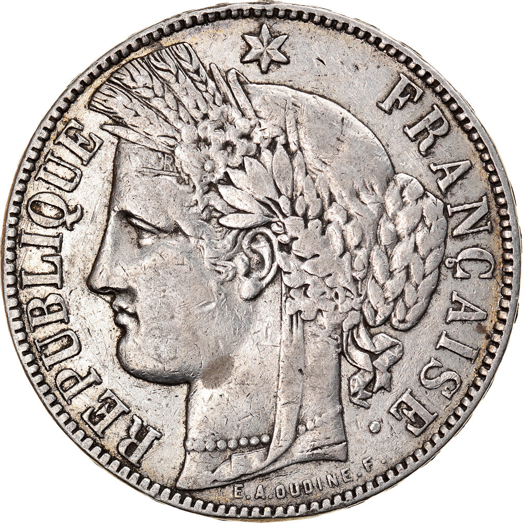 Coin, France, Cérès, 5 Francs, 1871, Bordeaux, VF(30-35), Silver, KM:818.2