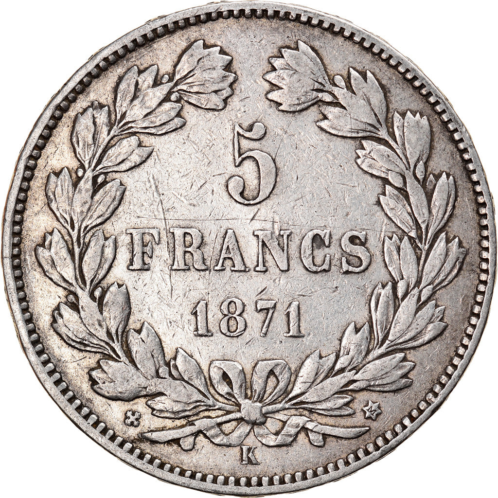 Coin, France, Cérès, 5 Francs, 1871, Bordeaux, VF(30-35), Silver, KM:818.2