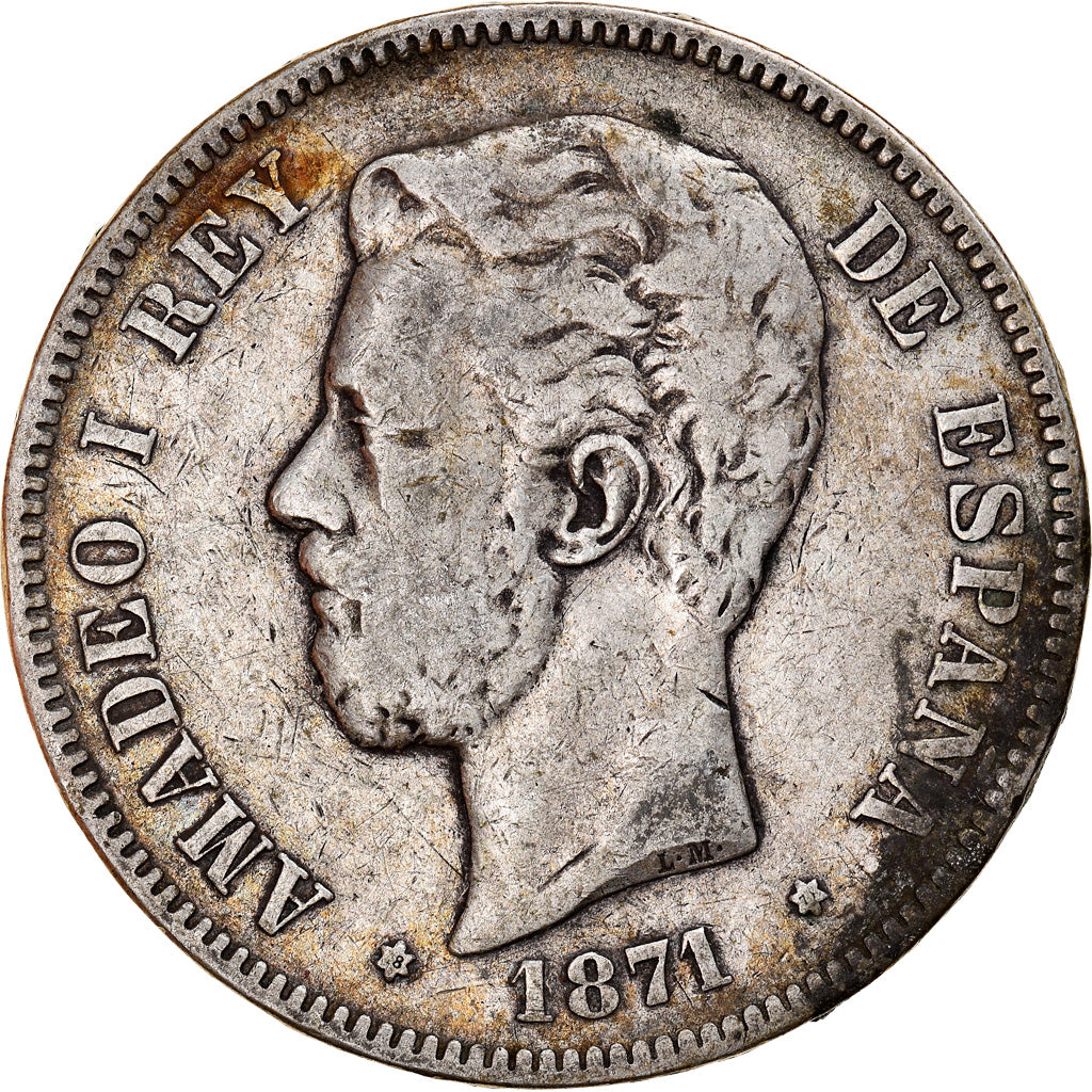 Monnaie, Espagne, Amadeao I, 5 Pesetas, 1871, Madrid, TB+, Argent, KM:666