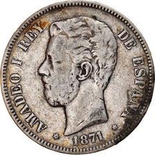 Monnaie, Espagne, Amadeao I, 5 Pesetas, 1871, Madrid, TB+, Argent, KM:666