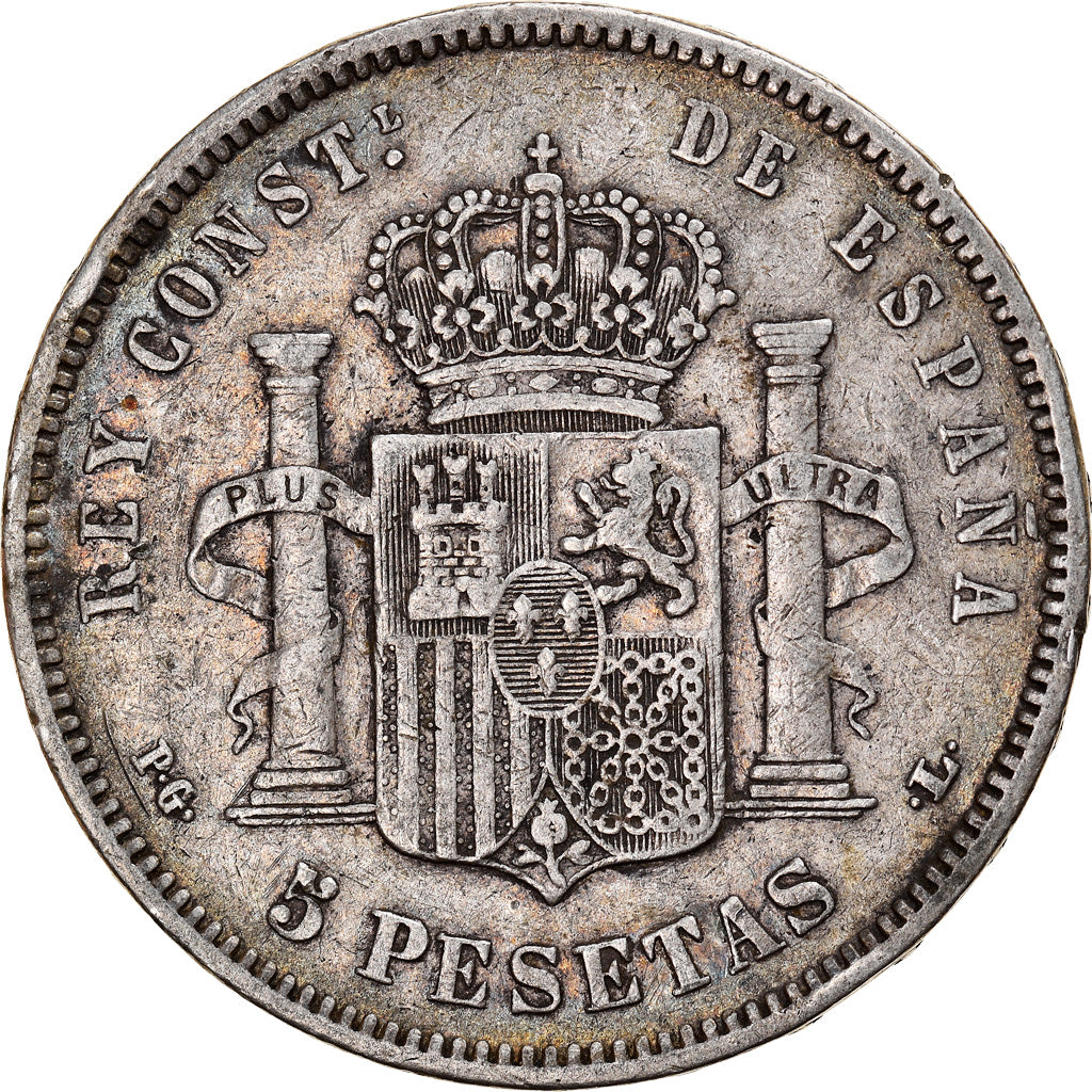 Moneda, España, Alfonso XIII, 5 Pesetas, 1893, Madrid, BC+, Plata, KM:700