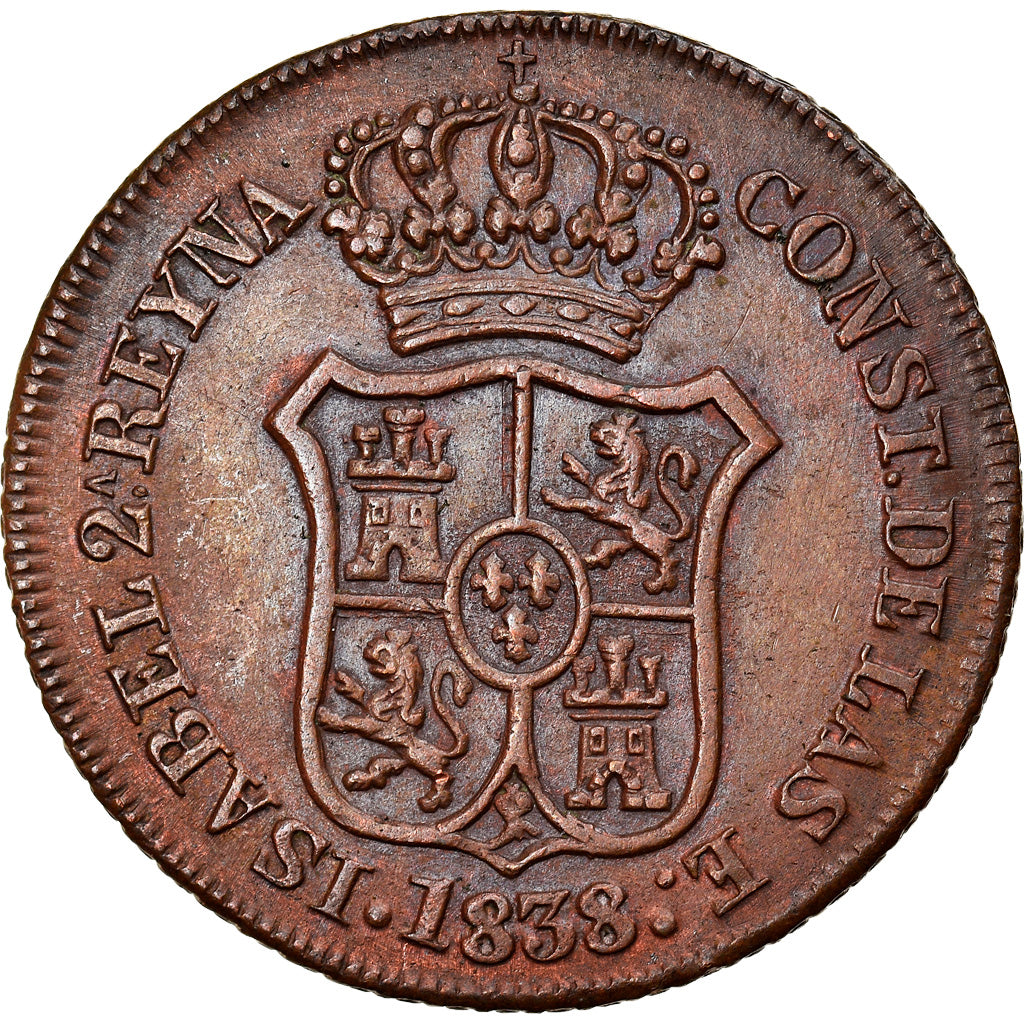 Coin, Spain, CATALONIA, Isabel II, 3 Quartos, 1838, Madrid, AU(55-58), Copper