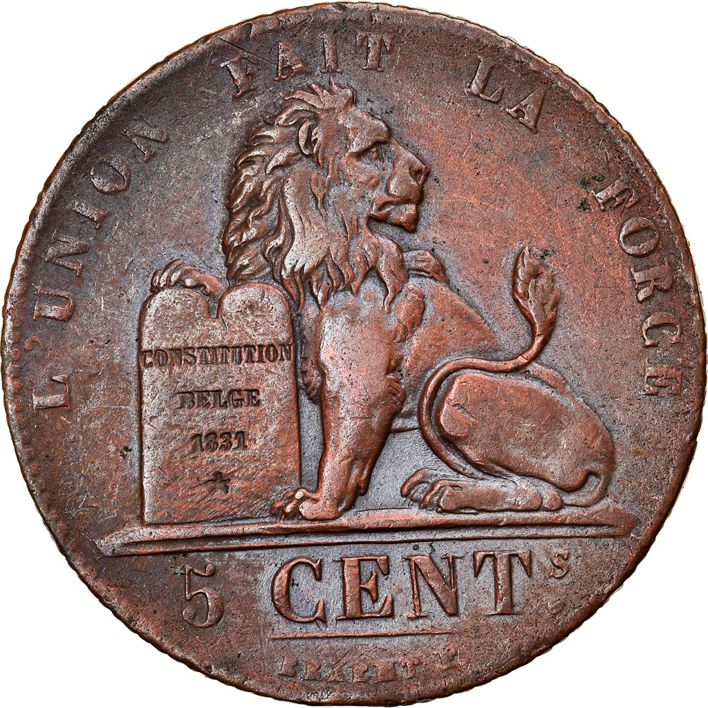 Moeda, Bélgica, Leopold I, 5 Centimes, 1833, EF(40-45), Cobre, KM:5.2