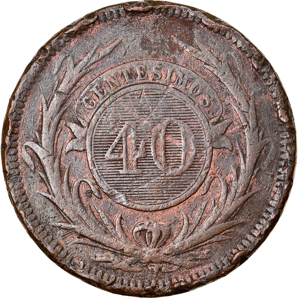 Münze, Uruguay, 40 Centesimos, 1857, Lyon, France, S, Kupfer, KM:10