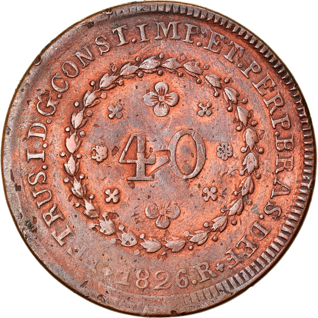 Moneta, Brasile, Pedro I, 40 Reis, 1826, Rio de Janeiro, BB, Rame, KM:363.1