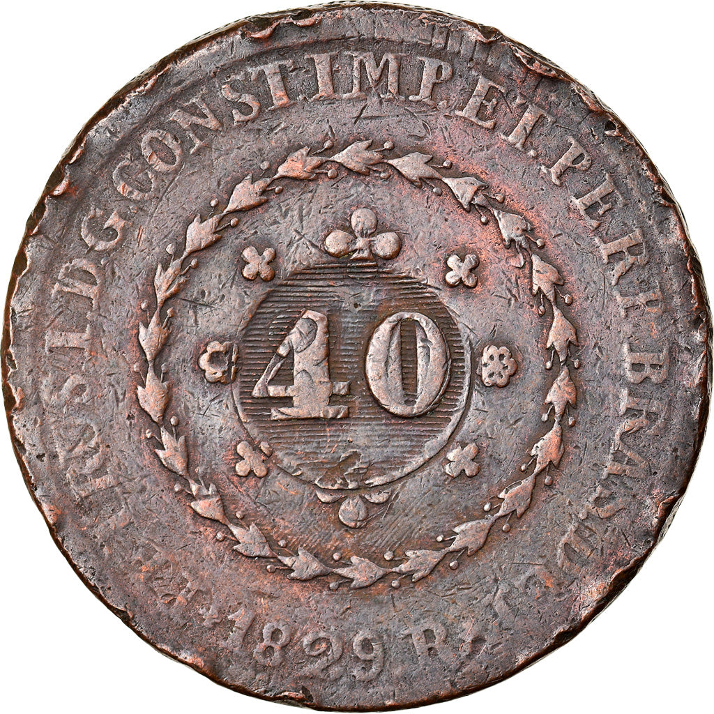 Coin, Brazil, 40 Reis, 1829, Bahia, VF(20-25), Copper, KM:444.2
