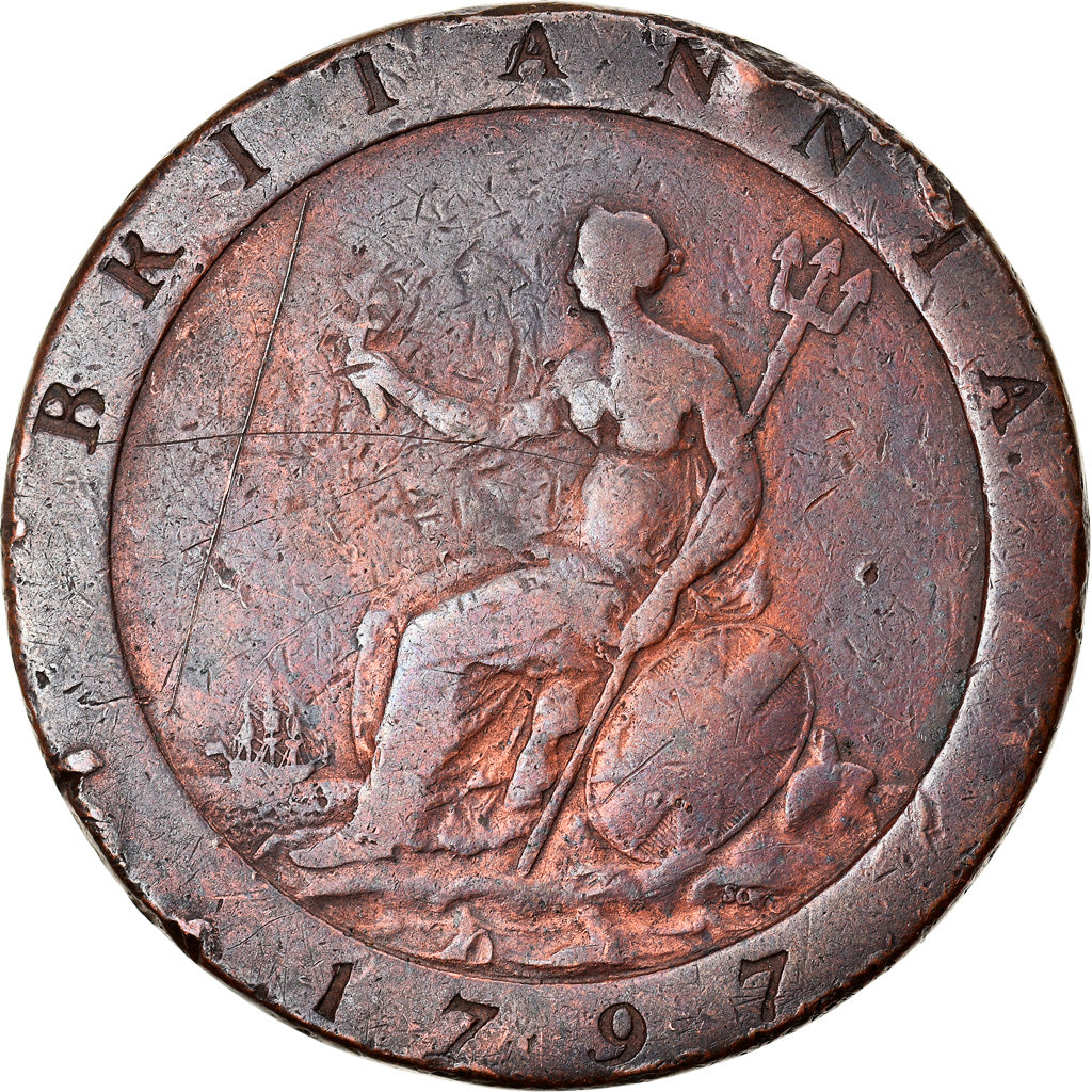 Coin, Great Britain, George III, Penny, 1797, VF(20-25), Copper, KM:618