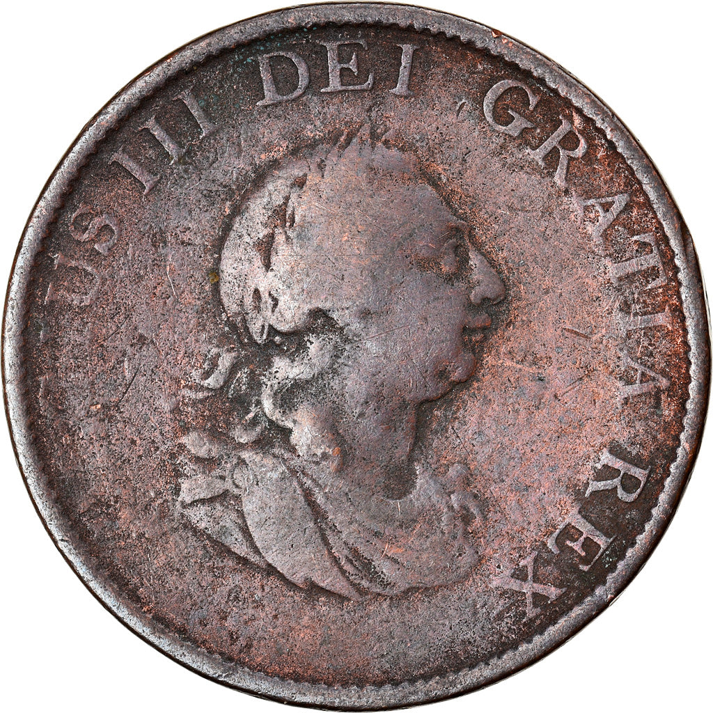 Moneta, Gran Bretagna, George III, 1/2 Penny, 1799, MB, Rame, KM:647