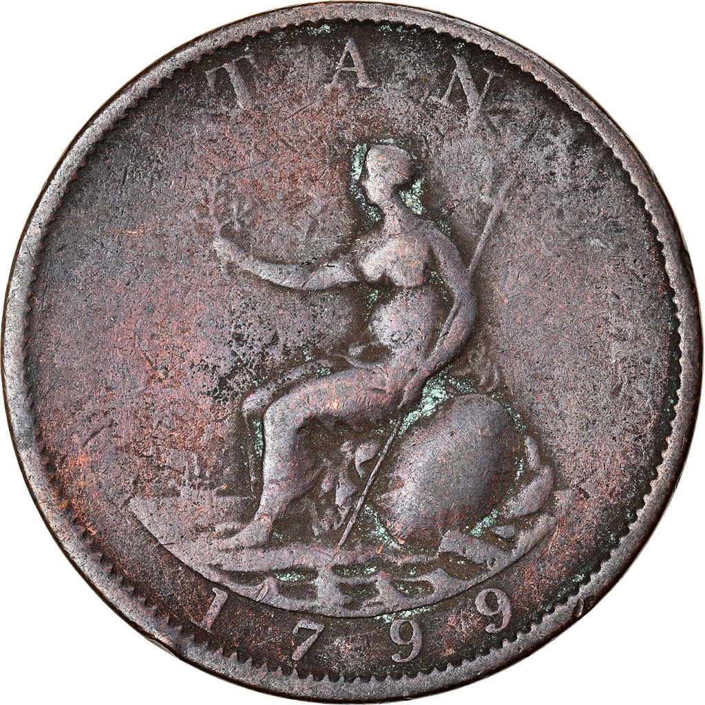 Moneta, Gran Bretagna, George III, 1/2 Penny, 1799, MB, Rame, KM:647