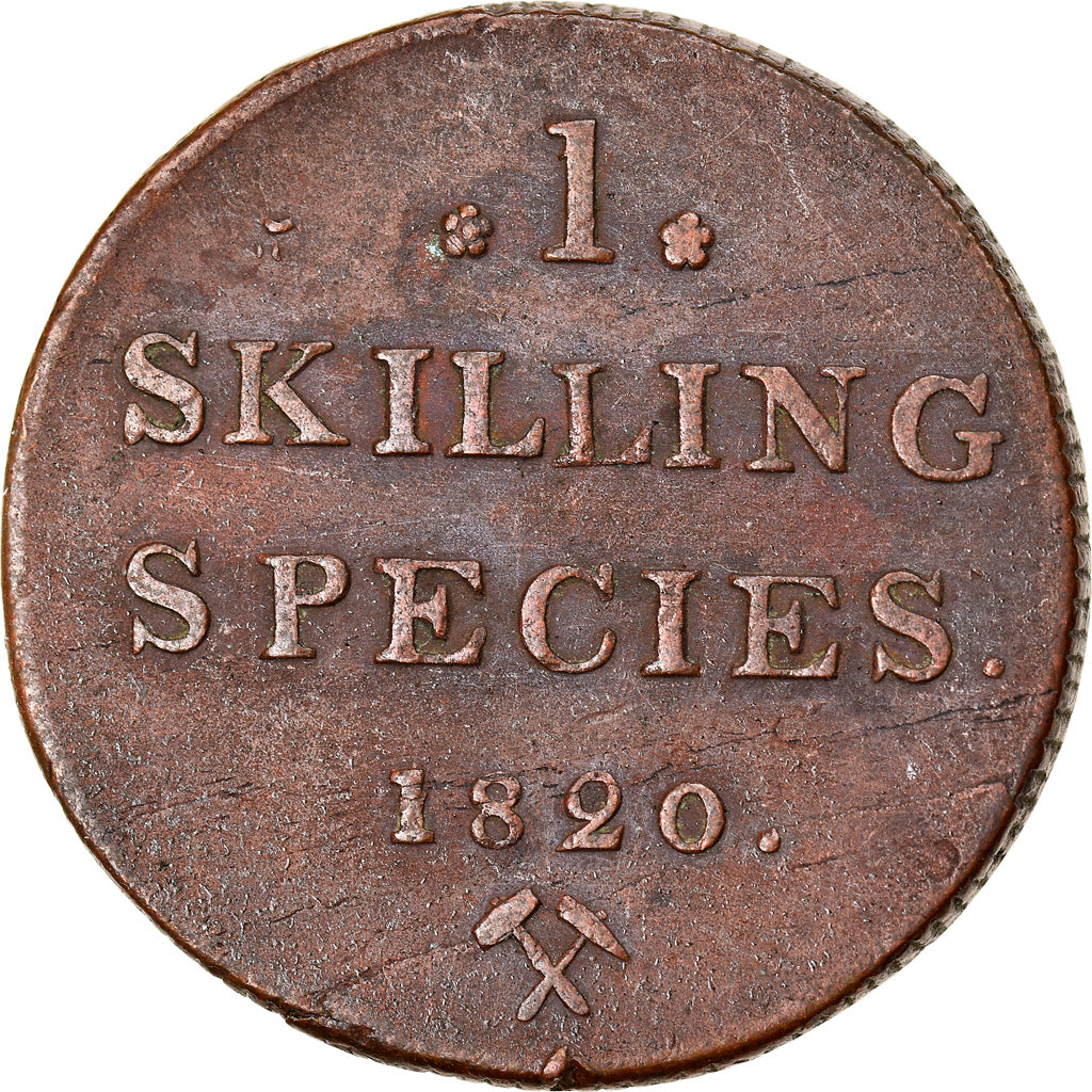 Moneta, Norvegia, Carl XIV, Skilling, 1820, BB, Rame, KM:286