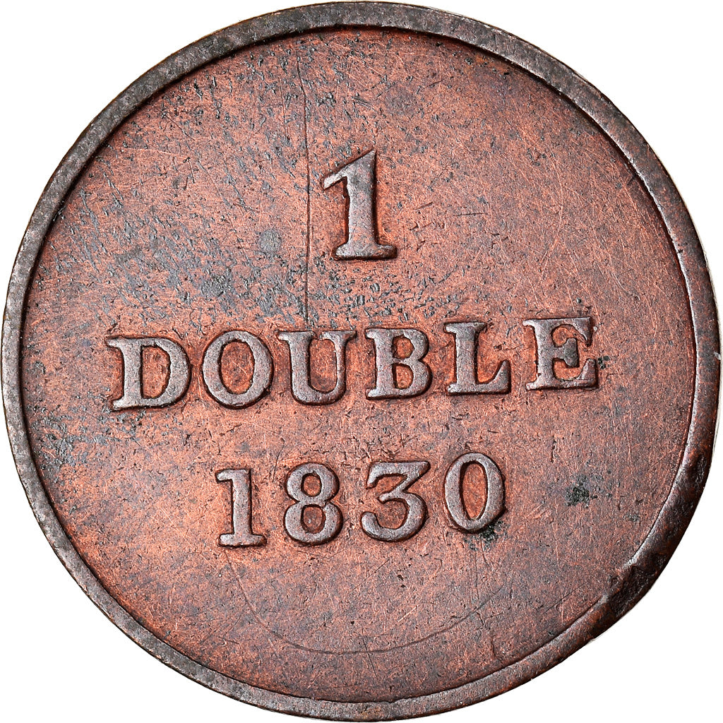 Moneda, Guernsey, Double, 1830, Heaton, MBC, Cobre, KM:1