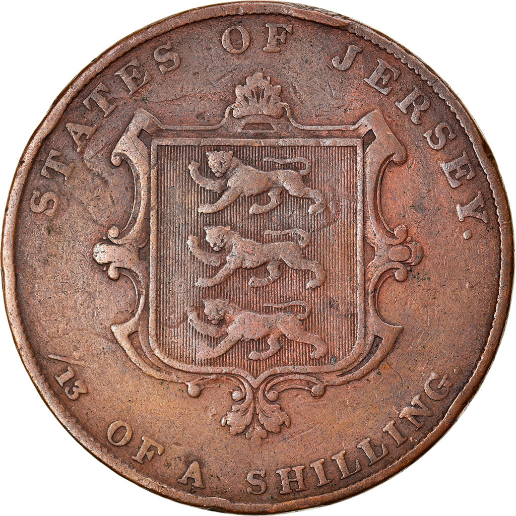 Coin, Jersey, Victoria, 1/13 Shilling, 1844, VF(20-25), Copper, KM:3