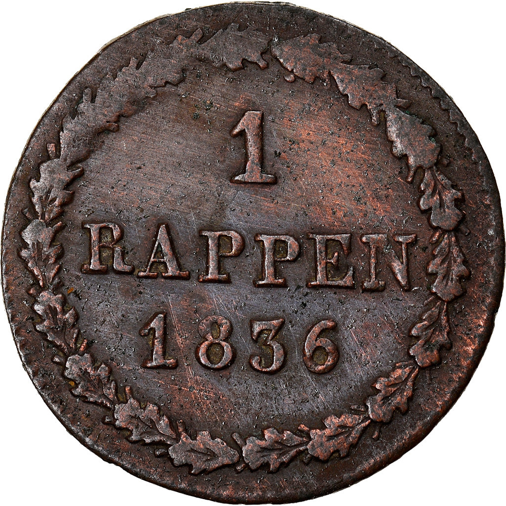 Moneta, CANTONI SVIZZERI, BERN, Rappen, 1836, Bern, BB, Biglione, KM:175
