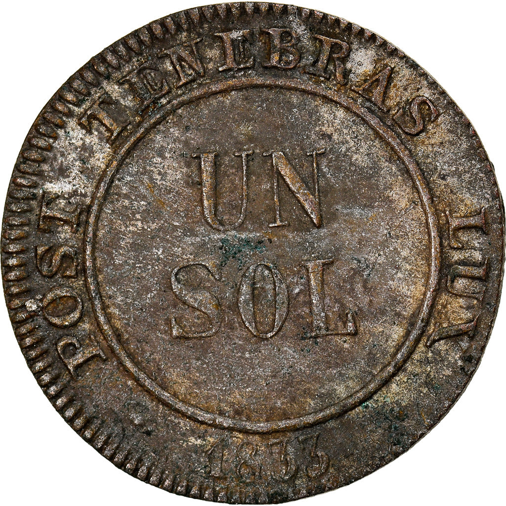 Coin, SWISS CANTONS, GENEVA, Sol, 1833, Genève, EF(40-45), Billon, KM:120