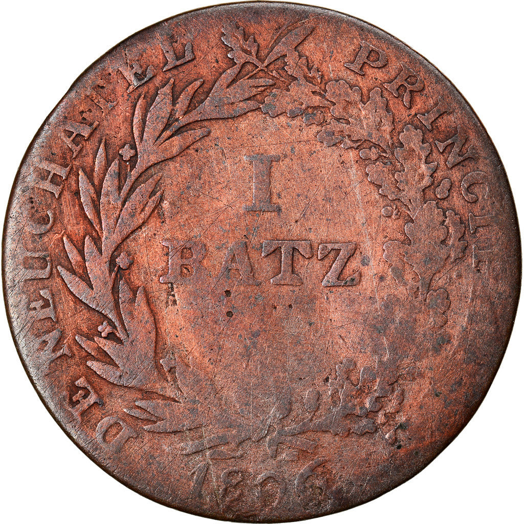 Coin, SWISS CANTONS, NEUCHATEL, Alexandre Berthier, Batzen, 1806, VF(30-35)