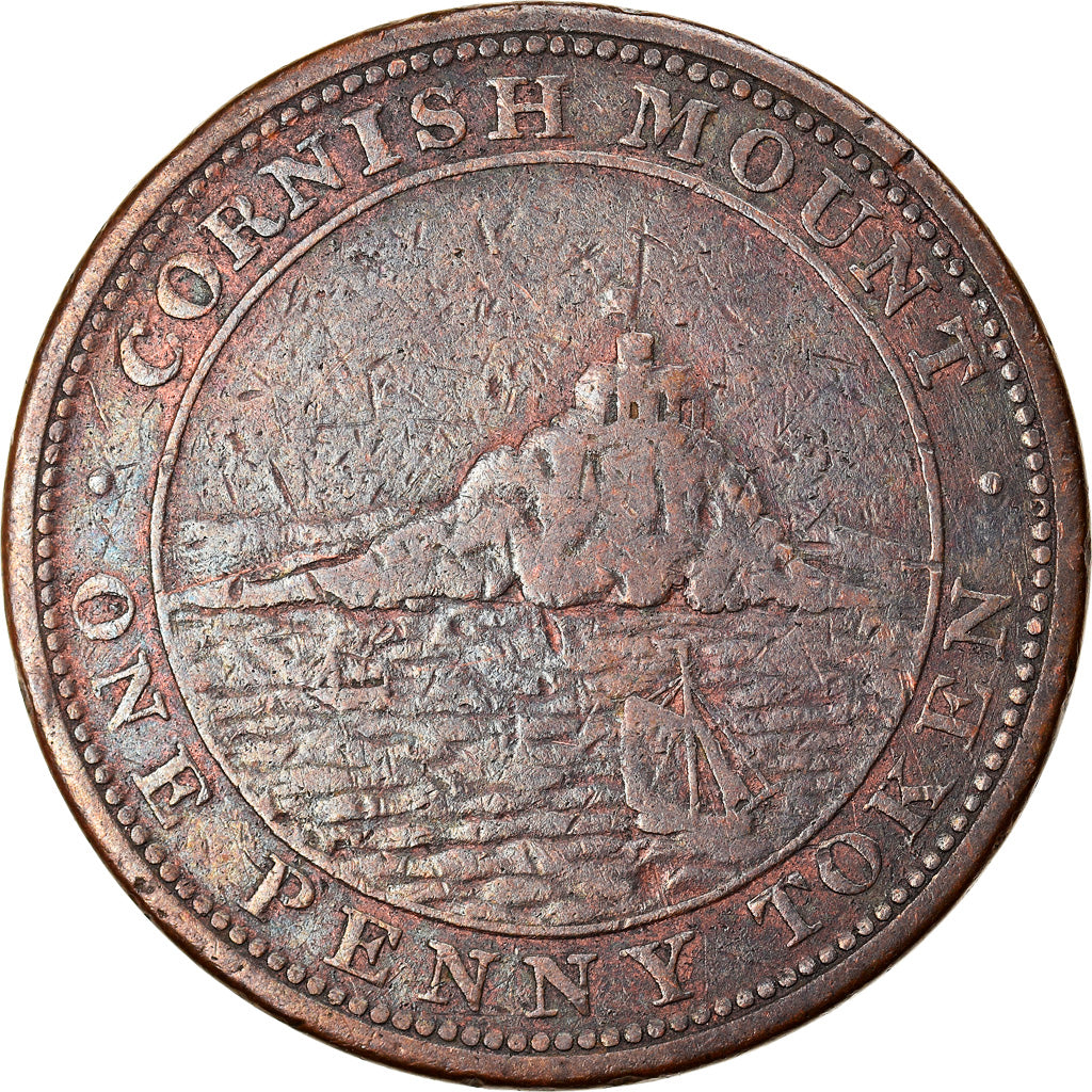 Coin, Great Britain, Cornish Mount, Penny Token, VF(30-35), Copper, Withers:696
