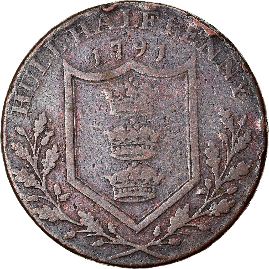 Coin, Great Britain, Yorkshire, Halfpenny Token, 1791, Hull, VF(20-25), Copper