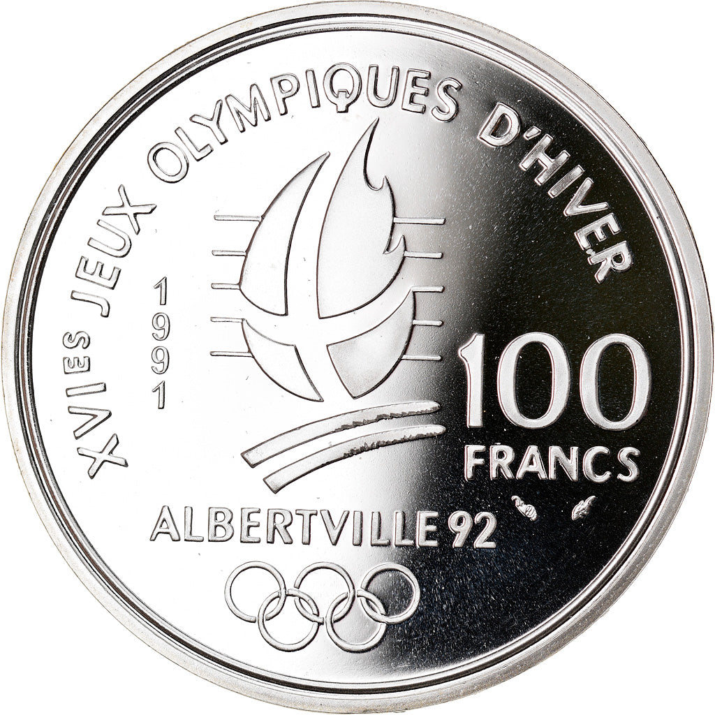 Moneta, Francia, Cross-country skier, 100 Francs, 1991, Albertville 92, FDC