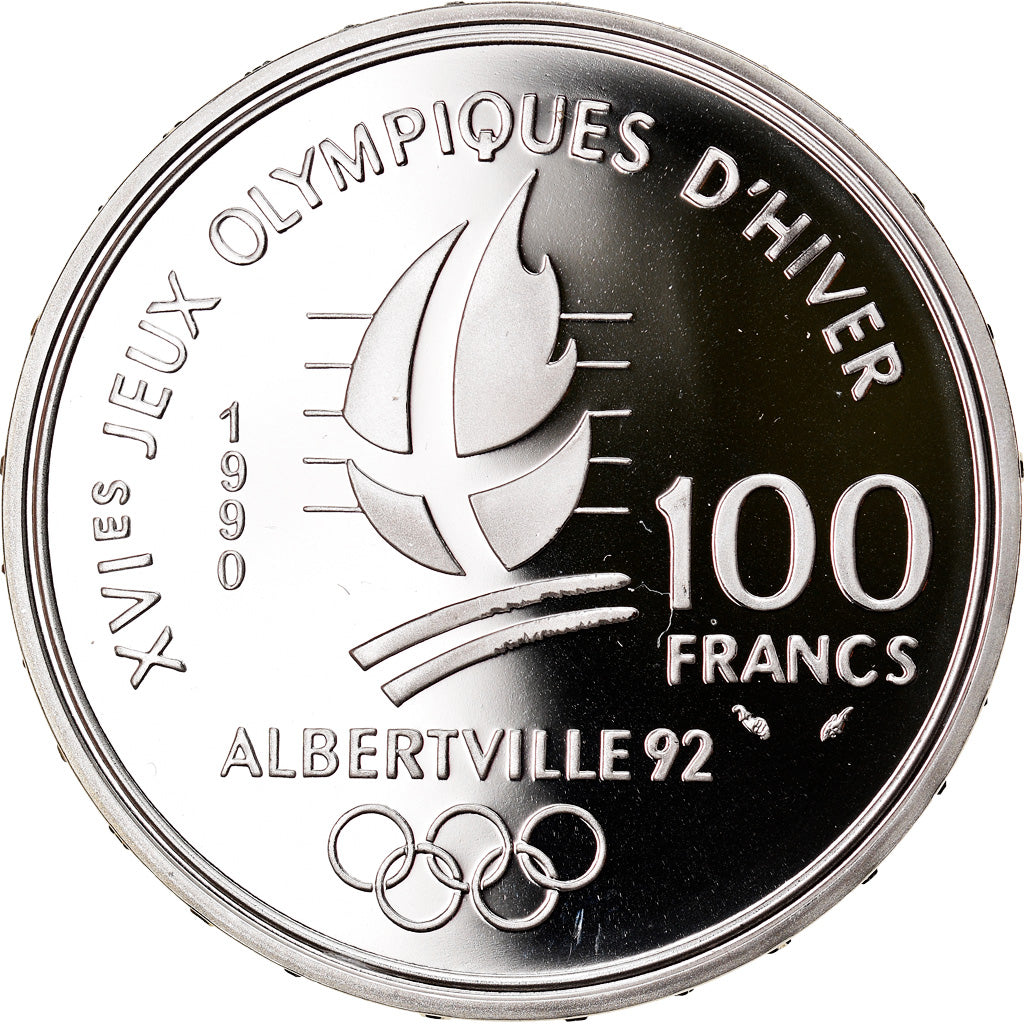 Coin, France, albertville 92, 100 Francs, 1990, Proof, MS(65-70), Silver