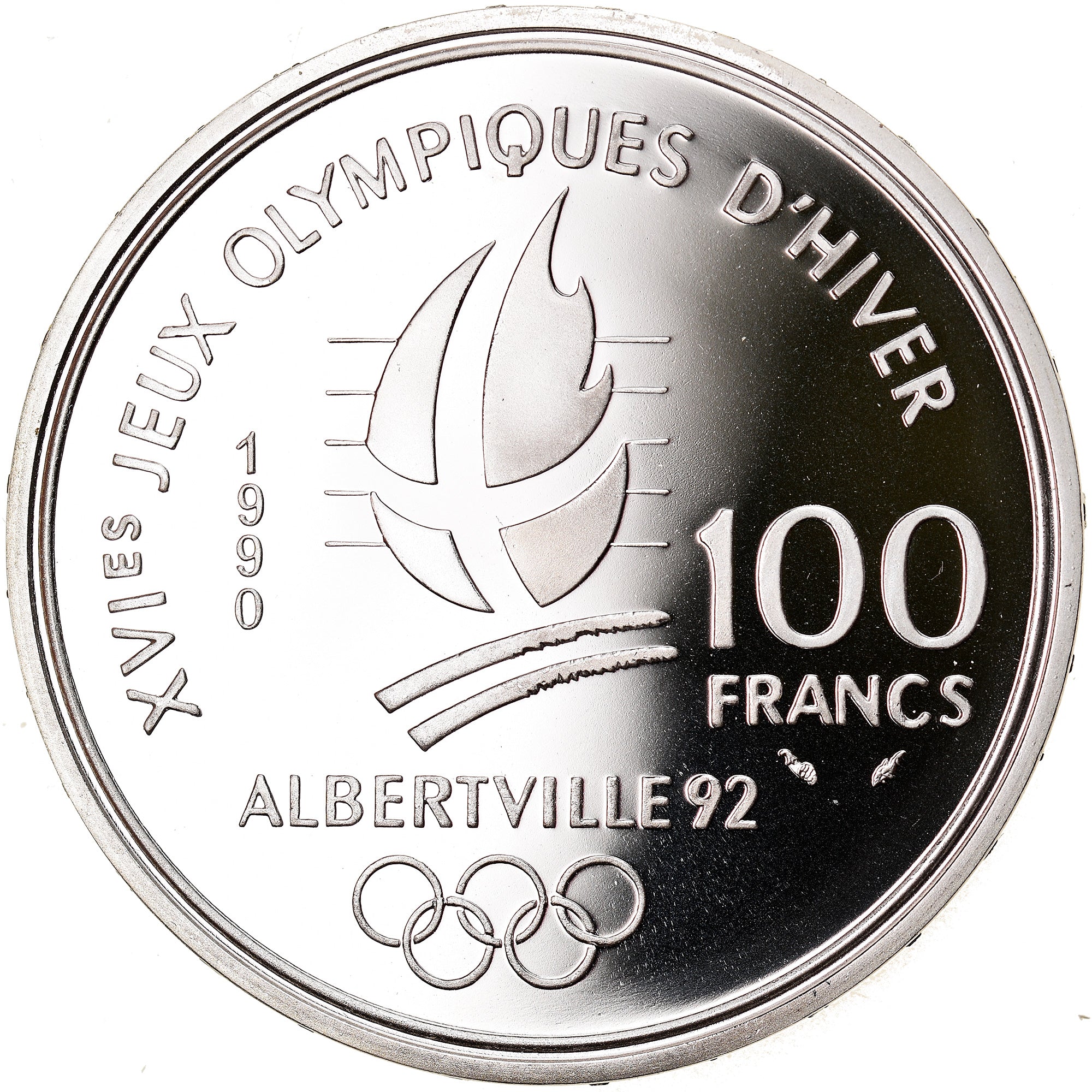 Coin, France, albertville 92, 100 Francs, 1990, Proof, MS(65-70), Silver
