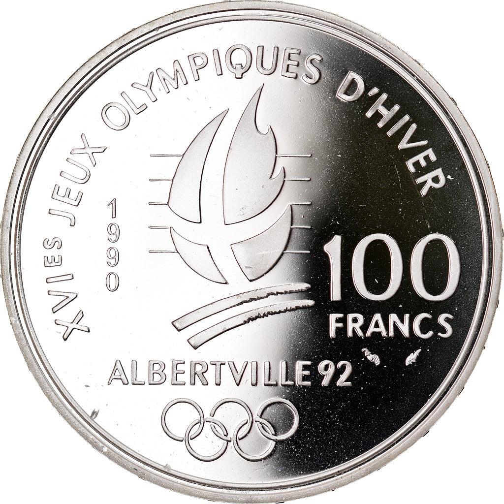 Coin, France, albertville 92, 100 Francs, 1990, Proof, MS(65-70), Silver