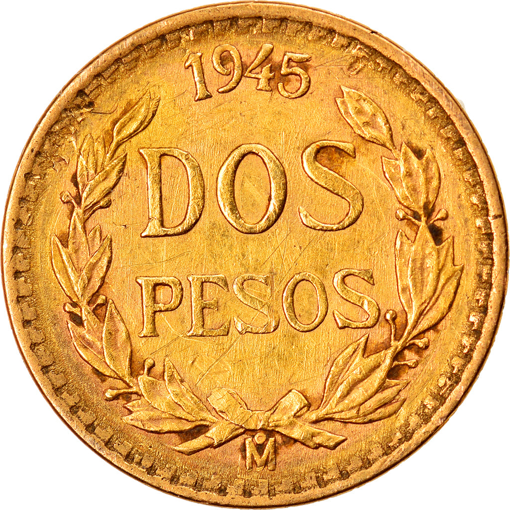 Coin, Mexico, 2 Pesos, 1945, Mexico City, EF(40-45), Gold, KM:461