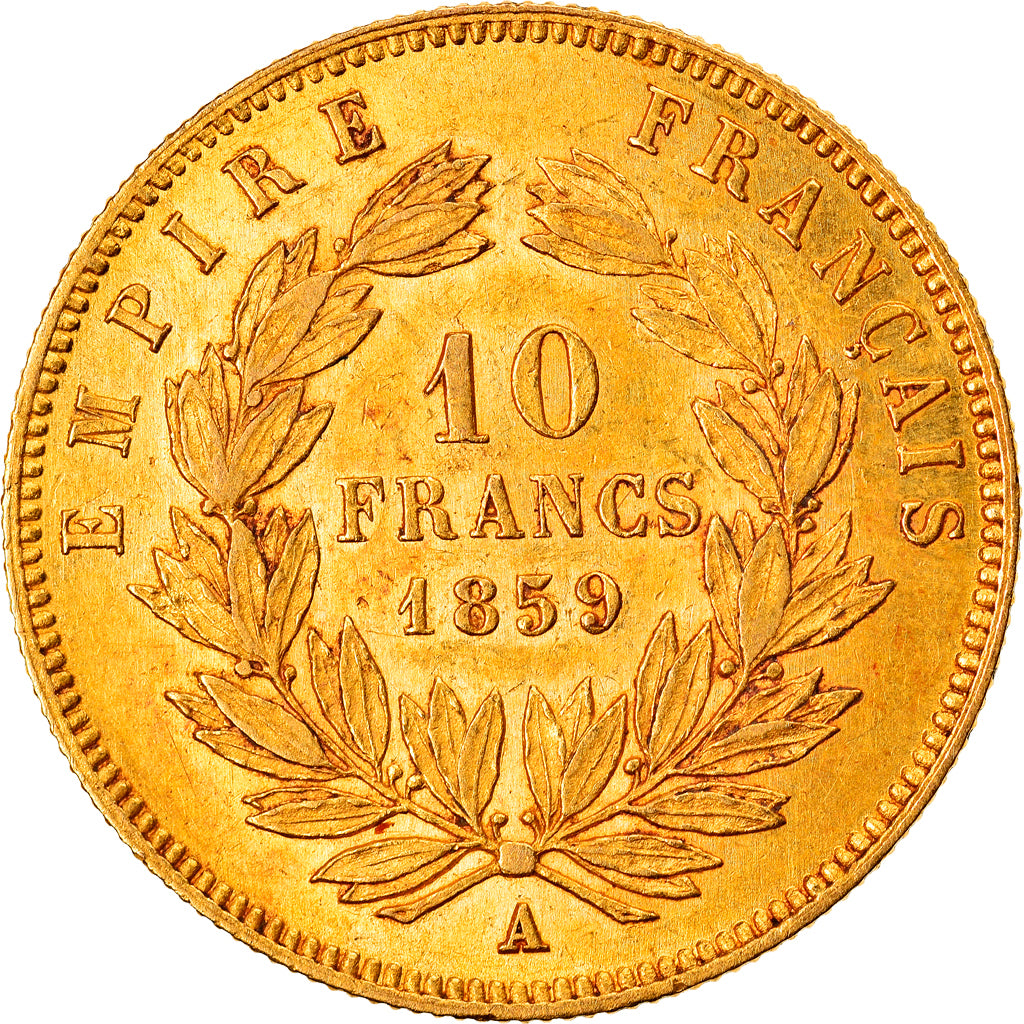 Moneda, Francia, Napoleon III, Napoléon III, 10 Francs, 1859, Paris, MBC+, Oro