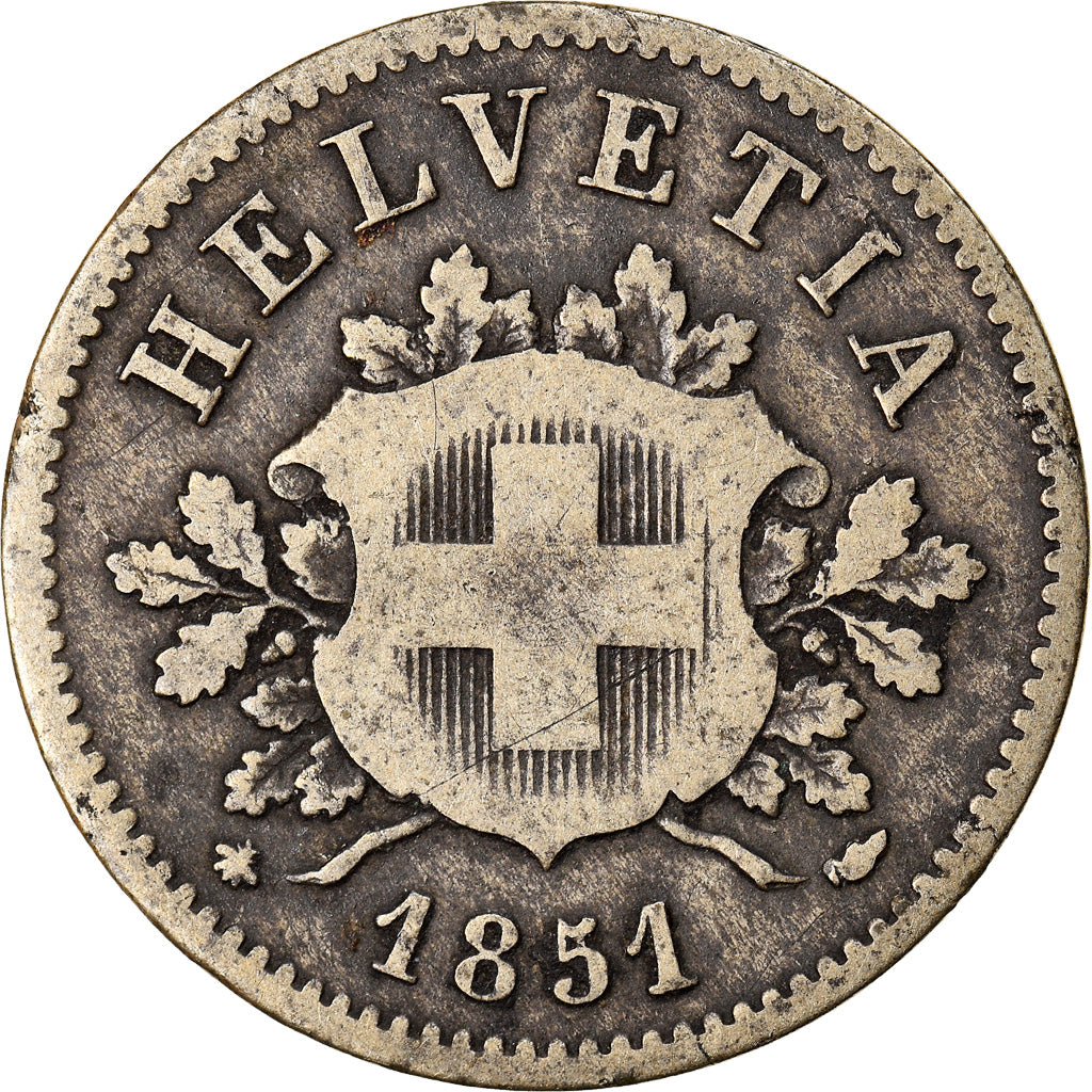 Coin, Switzerland, 10 Rappen, 1850, Strasbourg, VF(20-25), Billon, KM:6