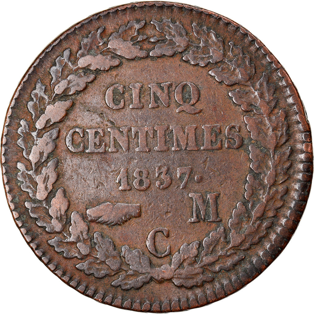 Coin, Monaco, Honore V, 5 Centimes, Cinq, 1837, Monaco, VF(30-35), Copper