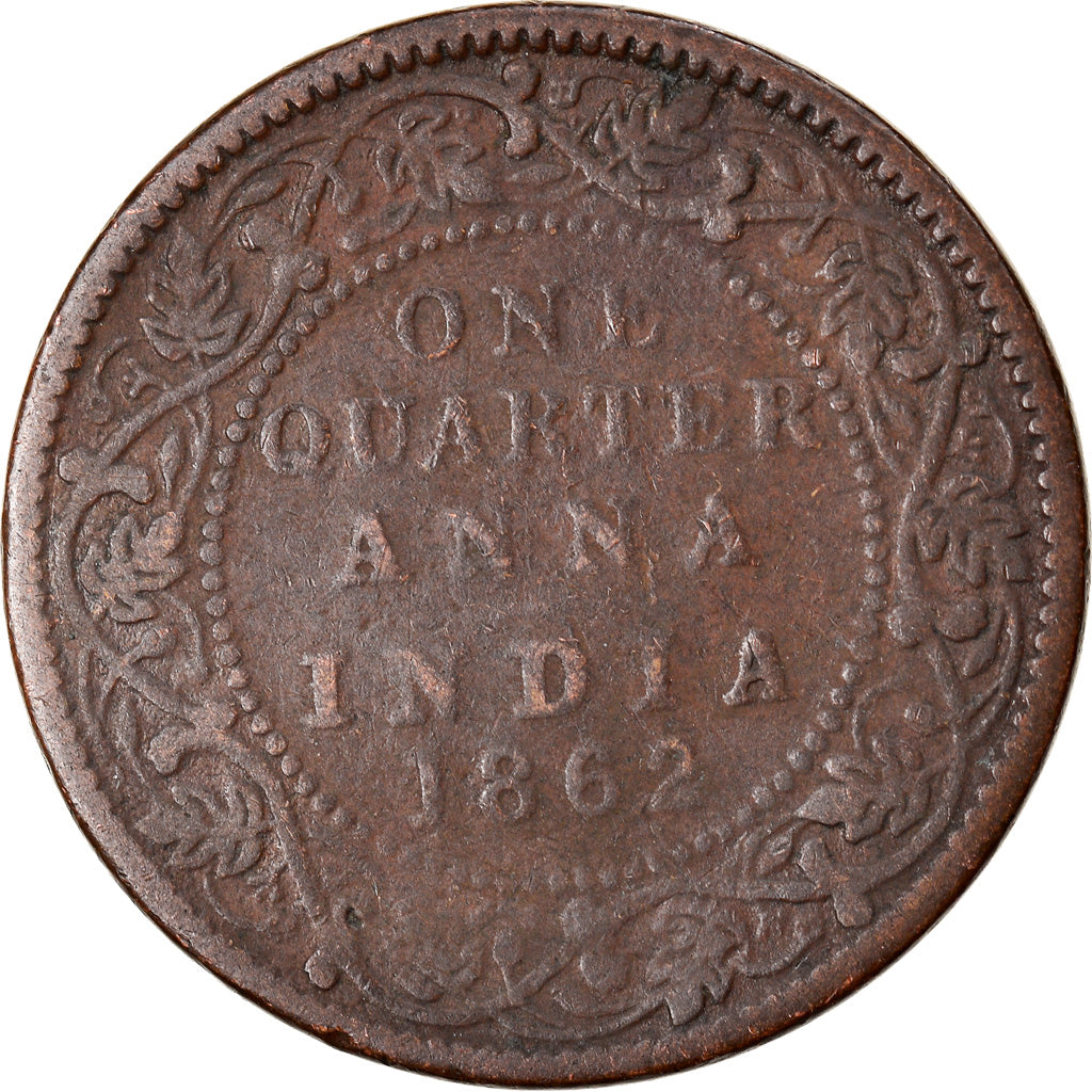 Moneta, INDIA - BRITANNICA, Victoria, 1/4 Anna, 1862, MB+, Rame, KM:467