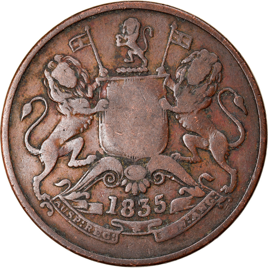 Coin, INDIA-BRITISH, 1/2 Anna, 1835, Bombay, VF(20-25), Copper, KM:447.1