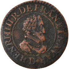 Moneda, Francia, Henri IV, Double Tournois, 1610, Lyon, BC+, Cobre, CGKL:204