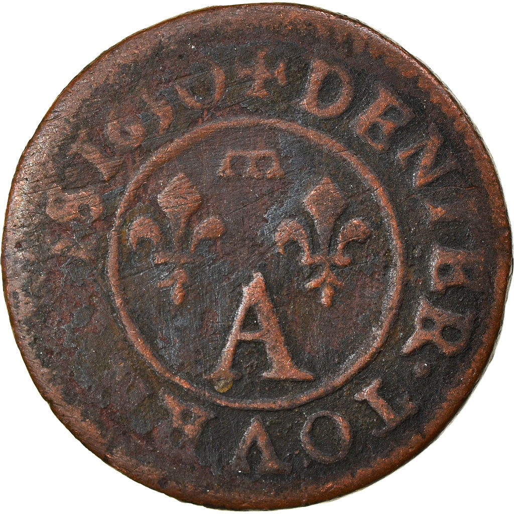 Coin, France, Gaston d'Orléans, Denier Tournois, 1650, Trévoux, VF(20-25)