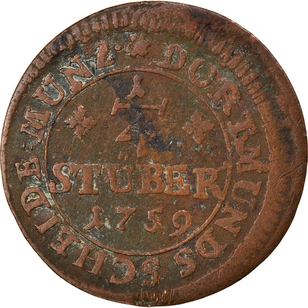 Moneta, Landy niemieckie, DORTMUND, 1/4 Stüber, 1759, VF(20-25), Miedź, KM:109