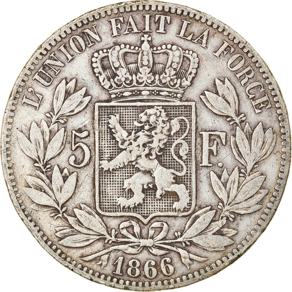 Münze, Belgien, Leopold II, 5 Francs, 5 Frank, 1866, Point après F, S+