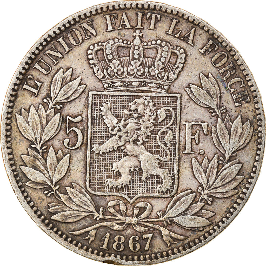 Moneta, Belgio, Leopold II, 5 Francs, 5 Frank, 1867, Point après F, BB