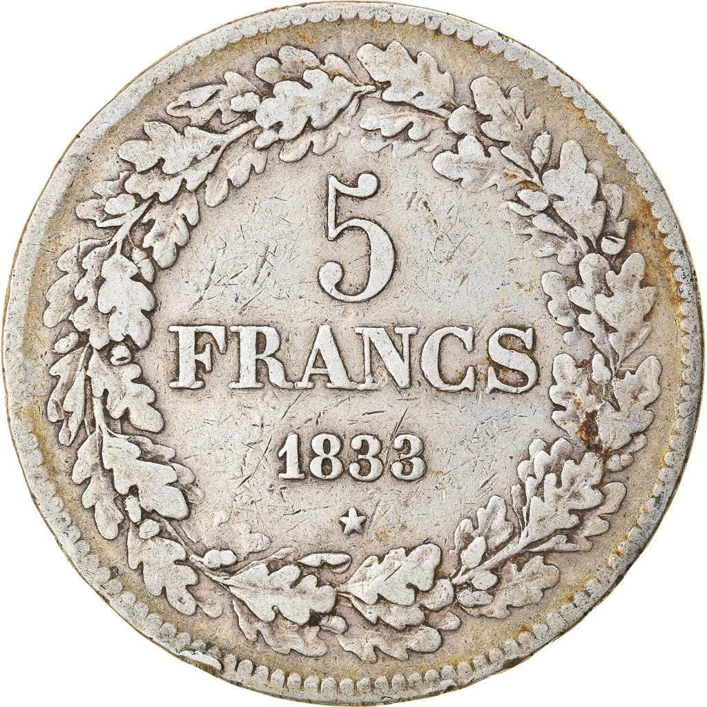 Moneta, Belgio, Leopold I, 5 Francs, 5 Frank, 1833, MB+, Argento, KM:3.1