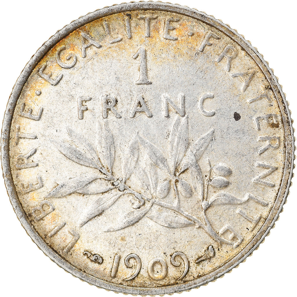 Coin, France, Semeuse, Franc, 1909, Paris, AU(50-53), Silver, KM:844.1