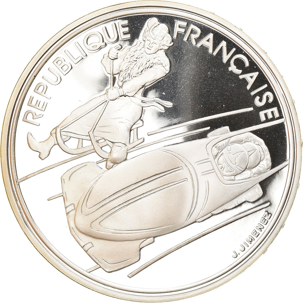 Münze, Frankreich, Bobsledding, 100 Francs, 1990, Albertville 92, STGL, Silber