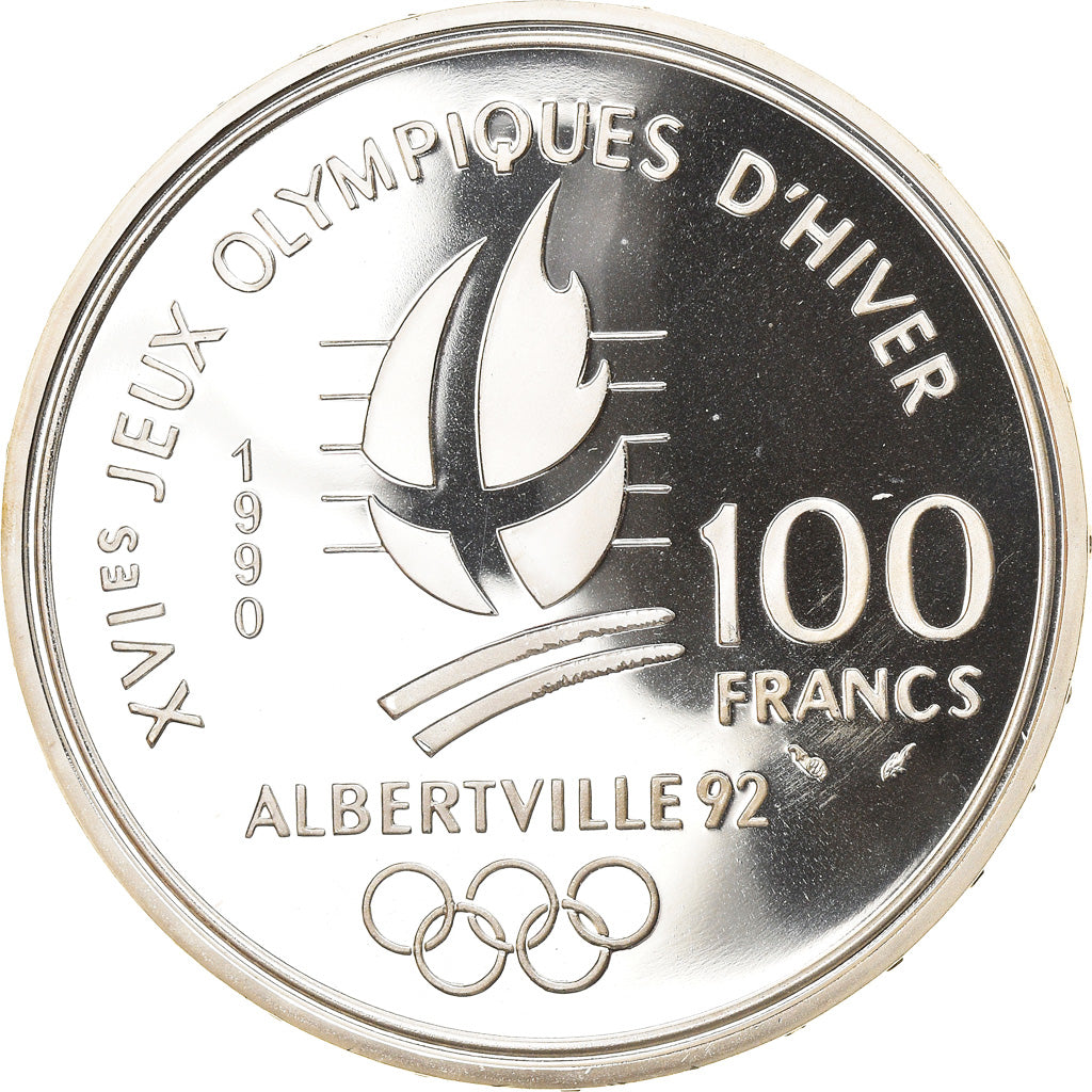 Münze, Frankreich, Bobsledding, 100 Francs, 1990, Albertville 92, STGL, Silber