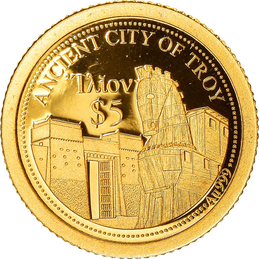 Moneta, Isole Cook, Elizabeth II, ancient city of Troy, 5 Dollars, 2013