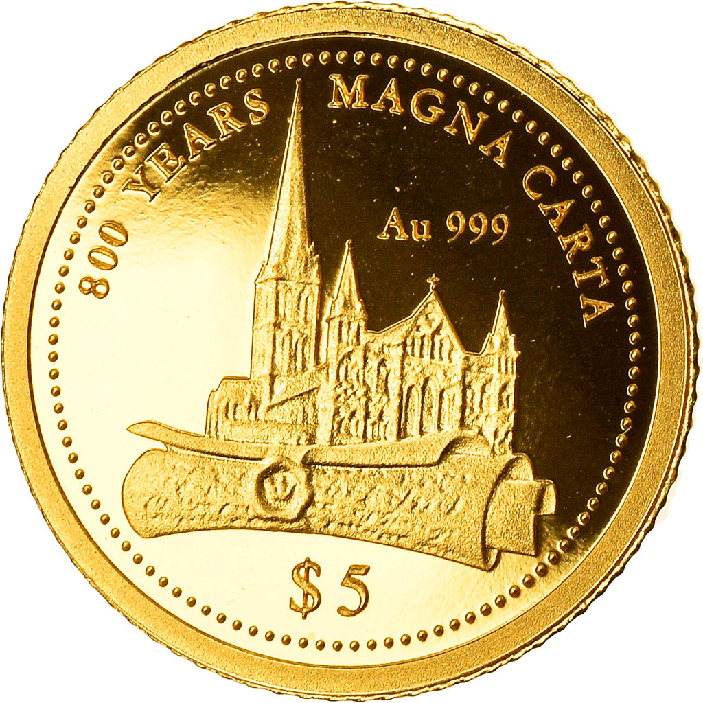 Moeda, Ilhas Cook, Elizabeth II, 800 years Magna Carta, 5 Dollars, 2015